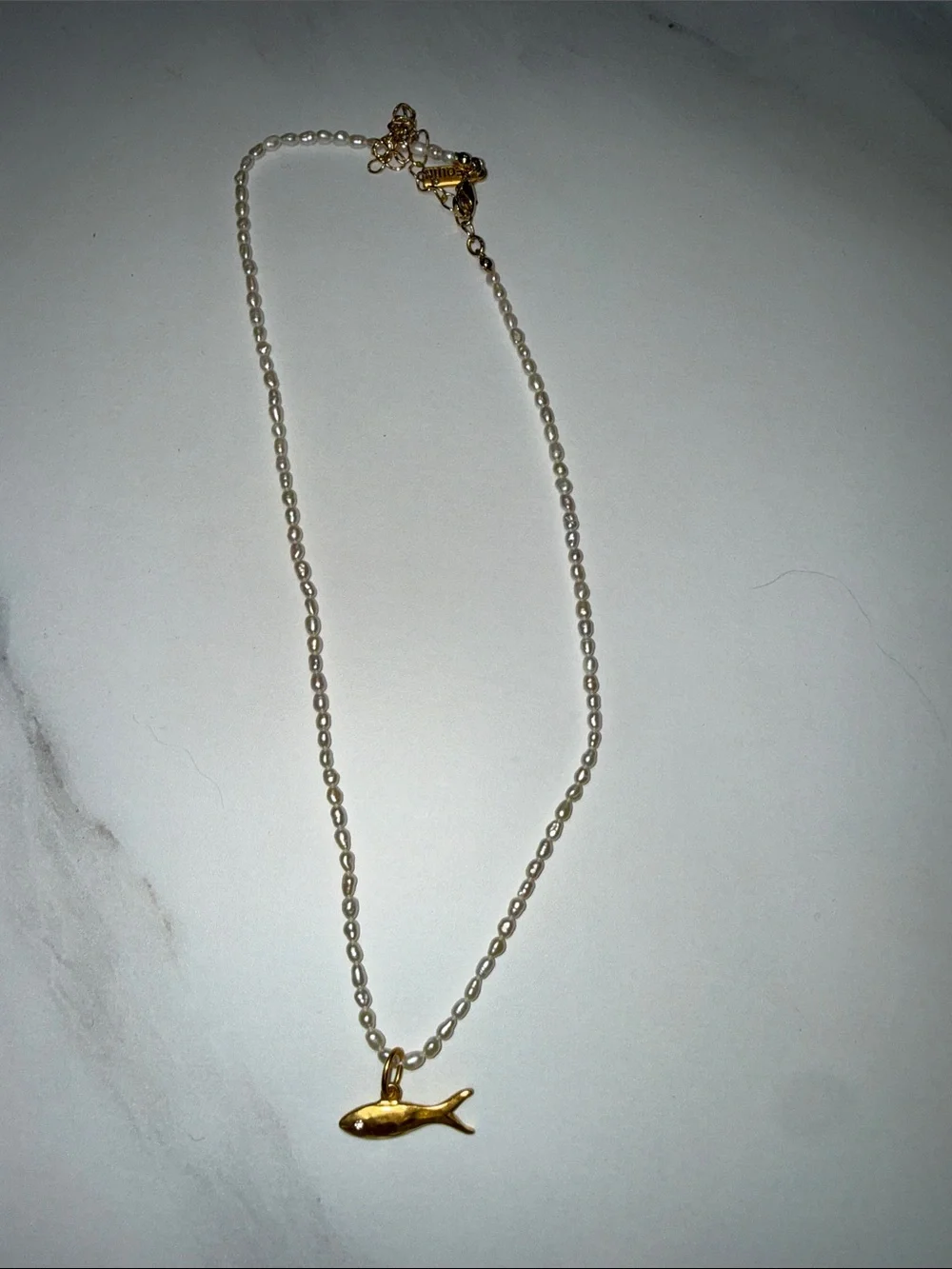 Gold Fish Pendant Pearl Necklace